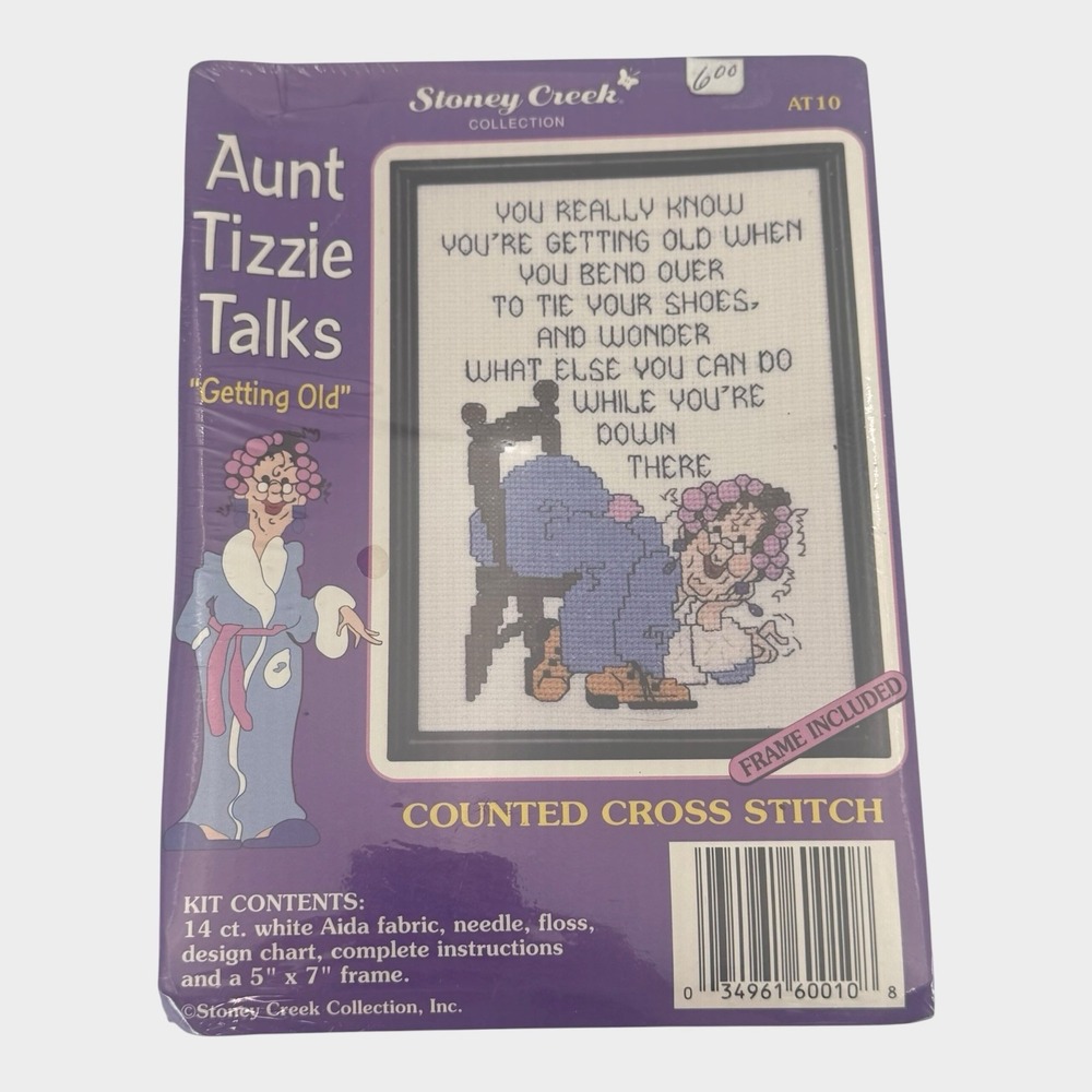 Stoney Creek Aunt Tizzie Talks Getting Old Cross Stitch Kit AT10 Frame Vintage
